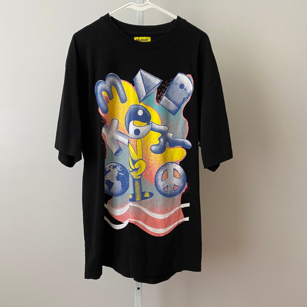Market XL Black Short Sleeve T-Shirt Yin Yang Peace Earth Graphic Streetwear Tee